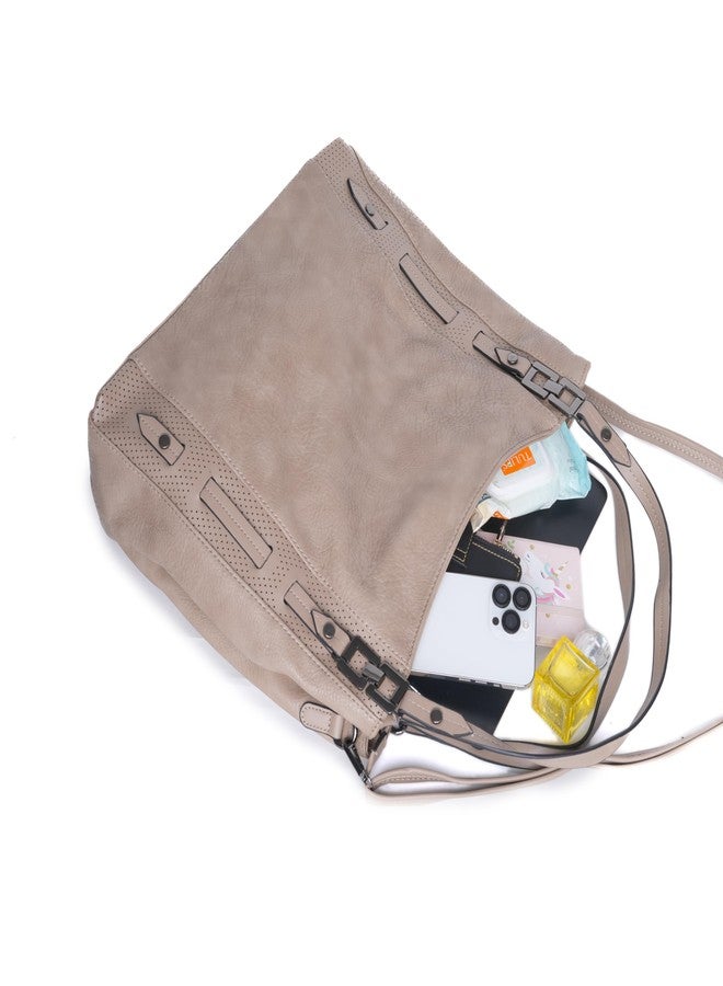 SANTORINI Oia Womens Tote bag | Medium shoulder bag with 2 Main Compartments, Multiple Zipper Pockets & Detachable Sling Strap | Medium Shoulder Handbag for Office, Travel & Daily Use (Khaki) - Image 4